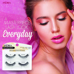 Andrea Two of a Kind False Lashes 33 Black on-eye view showing natural blend with lashes