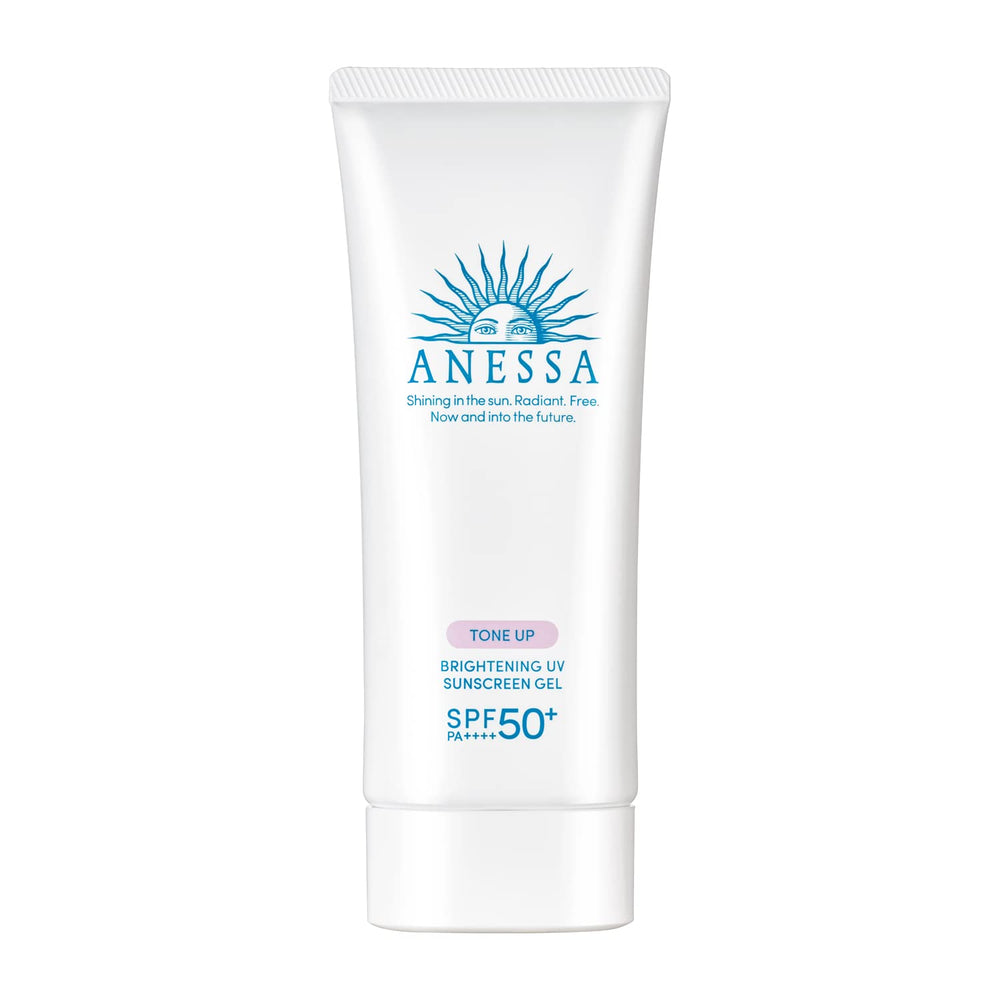 Anessa Tone Up Brightening UV Sunscreen Gel bottle showing lavender pink tone and SPF 50+