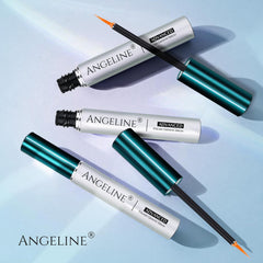 Angeline Premium Lash Serum brush near eye during nightly routine.