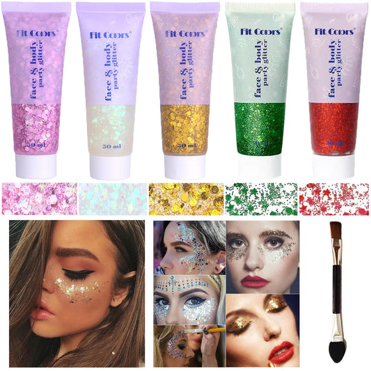 Angels Beauty body glitter gel in white and pink and gold for festival skin sparkle