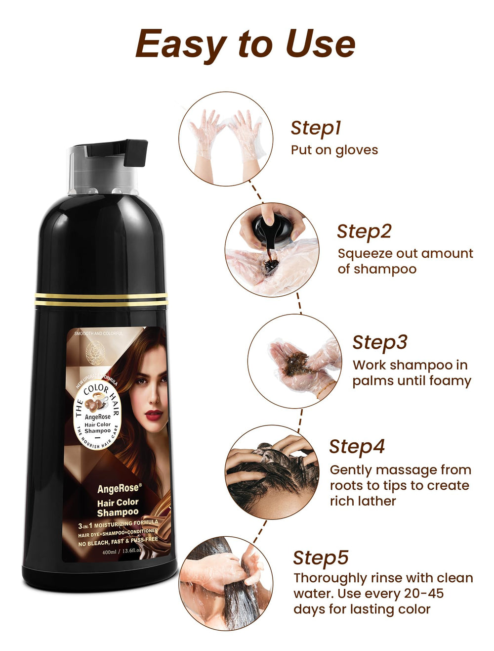 AngeRose Chestnut Brown 400ml bottle for multiple touch-ups.