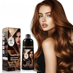 AngeRose Chestnut Brown Hair Dye Shampoo bottle shows easy, no-mix application.