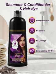 AngeRose Hair Dye Shampoo application demonstrates easy, mess-free root touch-ups.