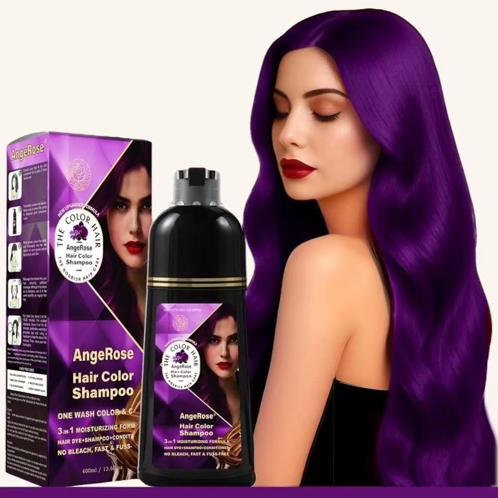 AngeRose purple hair dye shampoo bottle for convenient at-home color care