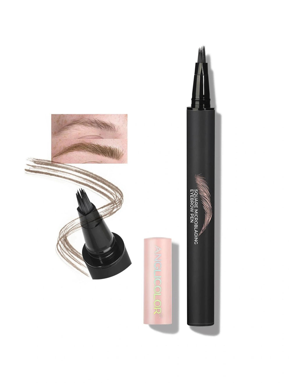 Anglicolor Mocha brow pen cap closeup showing quick natural shading