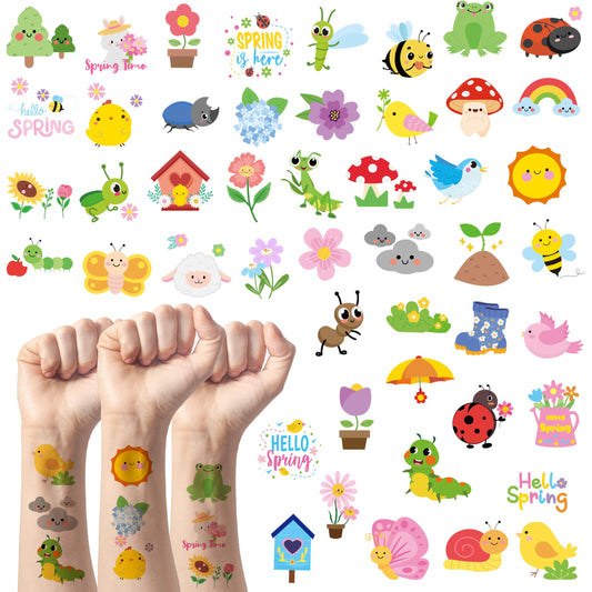 ANGOLIO spring tattoos pack 24 patterns for kids' party fun and rewards.