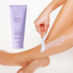 Annsky hair removal cream on legs during routine to keep skin silky.