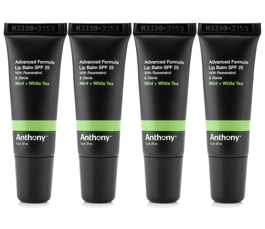Anthony 25 SPF lip balm 4-pack front view with matte tubes.