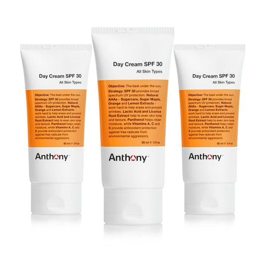 Anthony Day Cream SPF 30 pack front shows compact tube for daily hydration and sun protection.