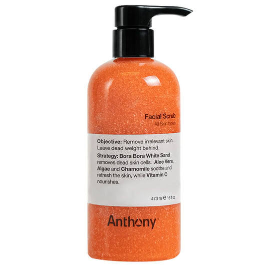 Anthony Facial Scrub bottle front for exfoliation and everyday grooming.