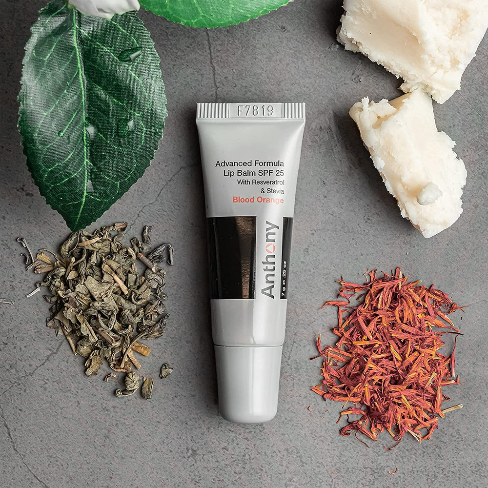 Anthony lip balm texture highlighting shea butter and avocado oil hydration