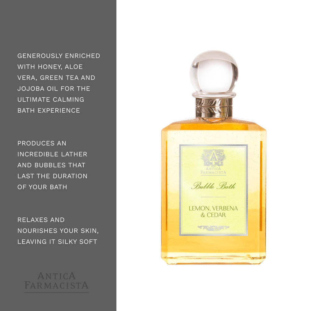 Antica Farmacista Bubble Bath lemon verbena label conveys refreshing fragrance