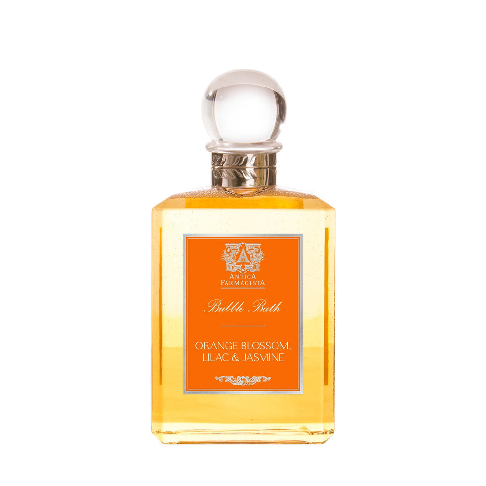 Antica Farmacista Bubble Bath bottle with orange blossom scent and bright citrus notes.