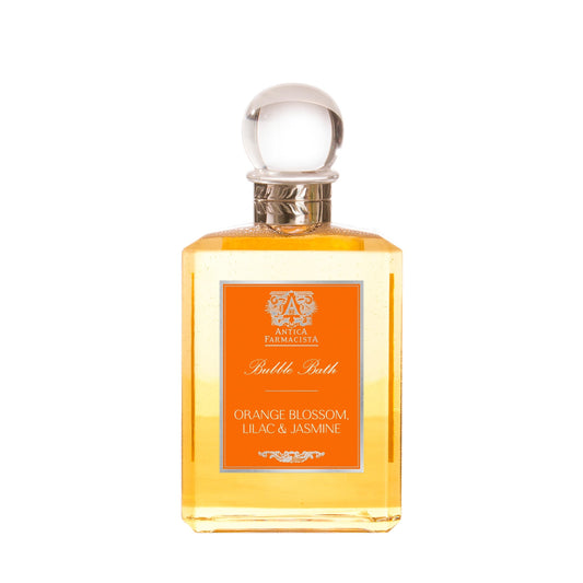 Antica Farmacista Bubble Bath bottle with orange blossom scent and bright citrus notes.