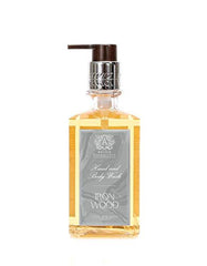 Antica Farmacista Ironwood hand and body wash bottle promoting hydrating cleanse for dry skin.