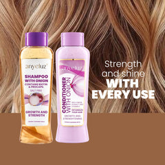 Anyeluz onion-set-packaging emphasizes keratin-safe, paraben-free care for all hair types.
