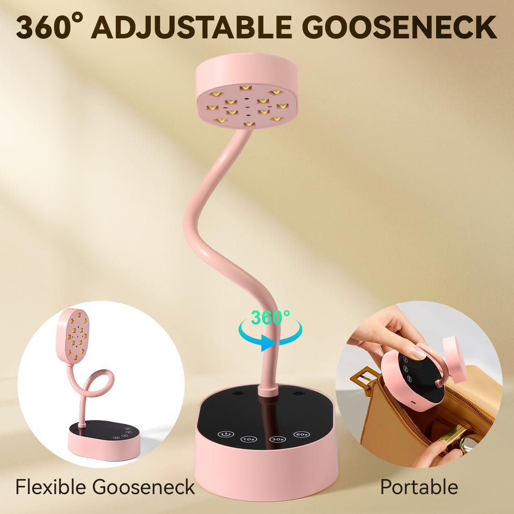 AORAEM pink gooseneck nail lamp—stylish, portable home salon tool.