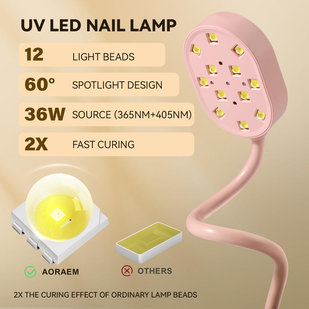 AORAEM UV Nail Lamp side view—360-degree gooseneck for easy angle adjustments.