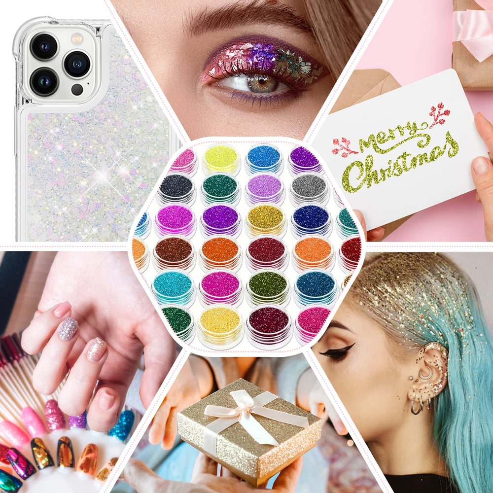 Aottom five brushes for even glitter distribution and smooth finish.