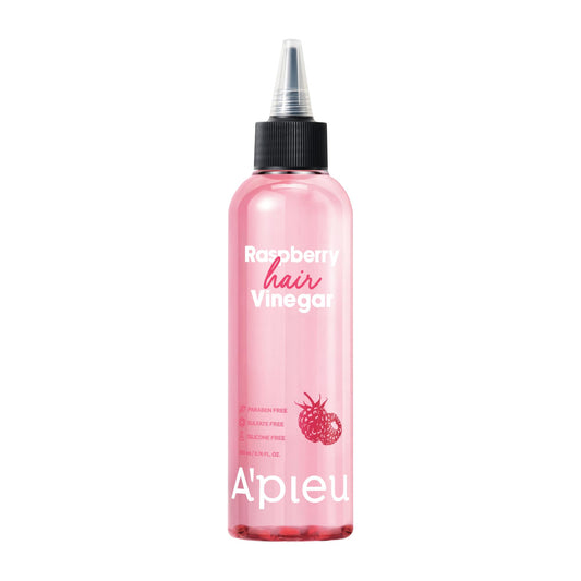 A'PIEU Raspberry Hair Vinegar Rinse bottle showing pH balanced scalp care for shine