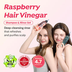 A'PIEU Raspberry Vinegar Rinse bottle being poured to balance scalp pH
