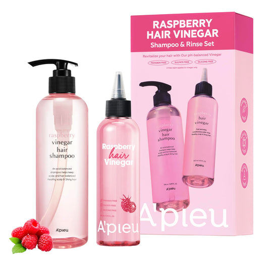 A'PIEU Raspberry Vinegar Shampoo bottle close-up highlighting scalp clarifying benefits