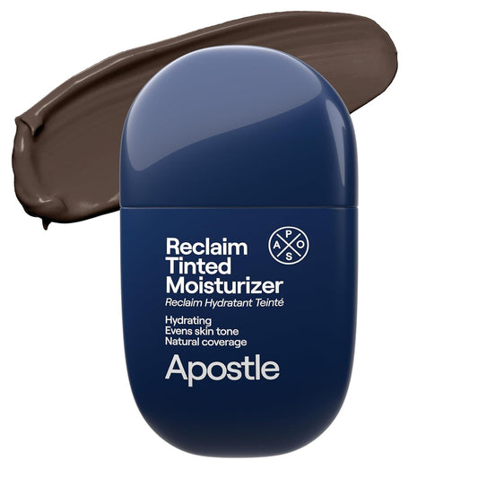 APOSTLE Reclaim tinted moisturizer bottle in Black River for balanced skin tone.