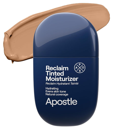 APOSTLE Reclaim tinted moisturizer bottle pour shows light hydration and buildable coverage