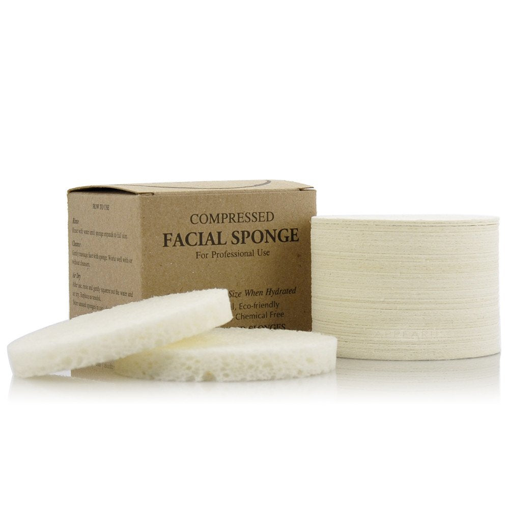 Appearus natural cellulose sponges compressed pack expand to full size for gentle cleansing.