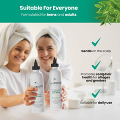 AppleBiotic ACV rinse on bathroom counter promoting shine and smoothness.