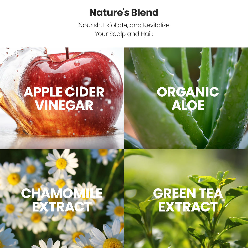 Pouring AppleBiotic hair rinse into palm to detox without sulfates.