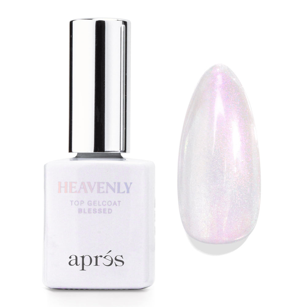 APRÉS Heavenly Top Gelcoat Blessed bottle with shimmering purple finish for glamorous nails