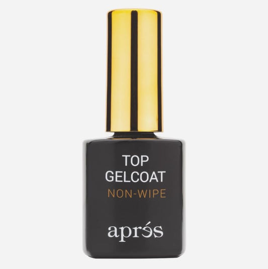APRÉS Non-Wipe Glossy Top Gelcoat bottle delivers high shine with residue-free curing.