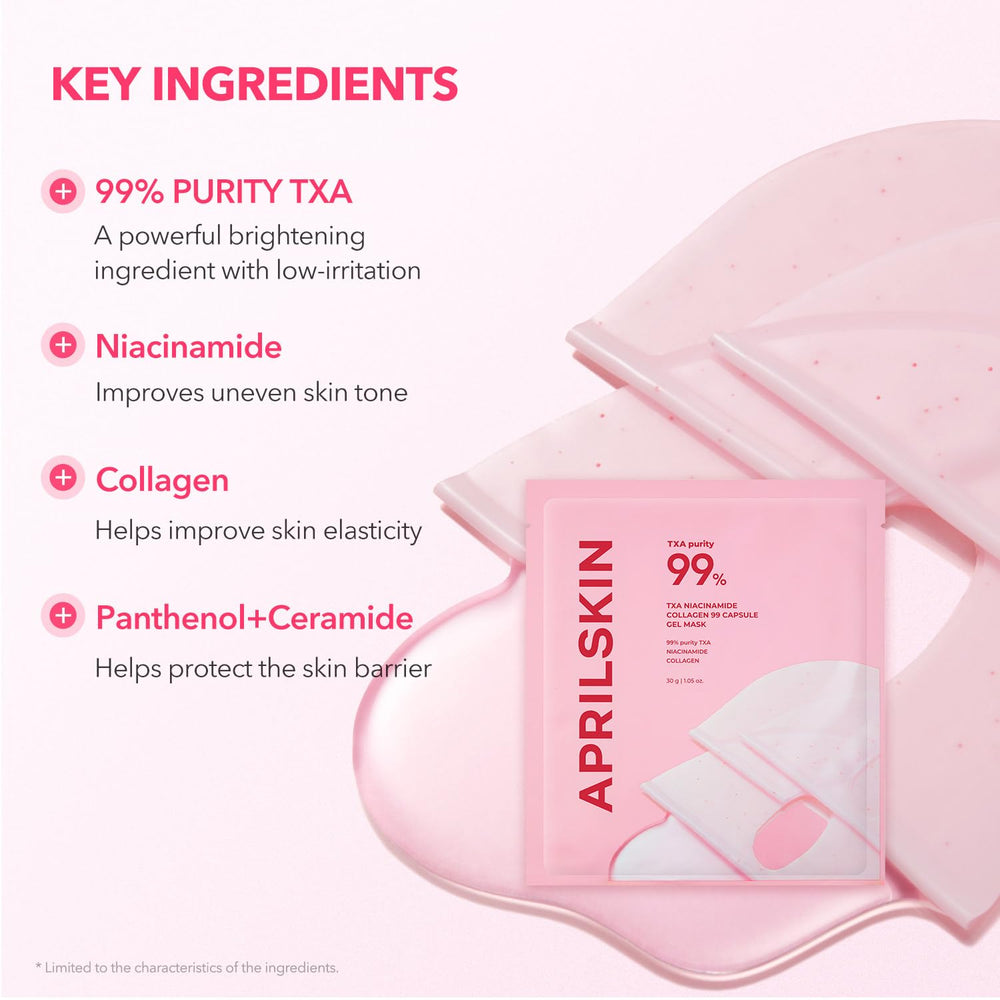 APRILSKIN TXA Pink Capsule Gel Mask gel capsules deliver TXA while intact.