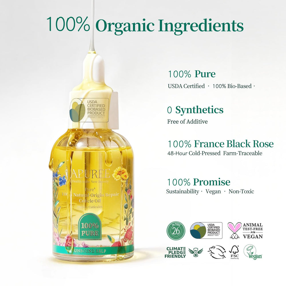 APUREE cuticle oil applied to nails after manicure for moisture.