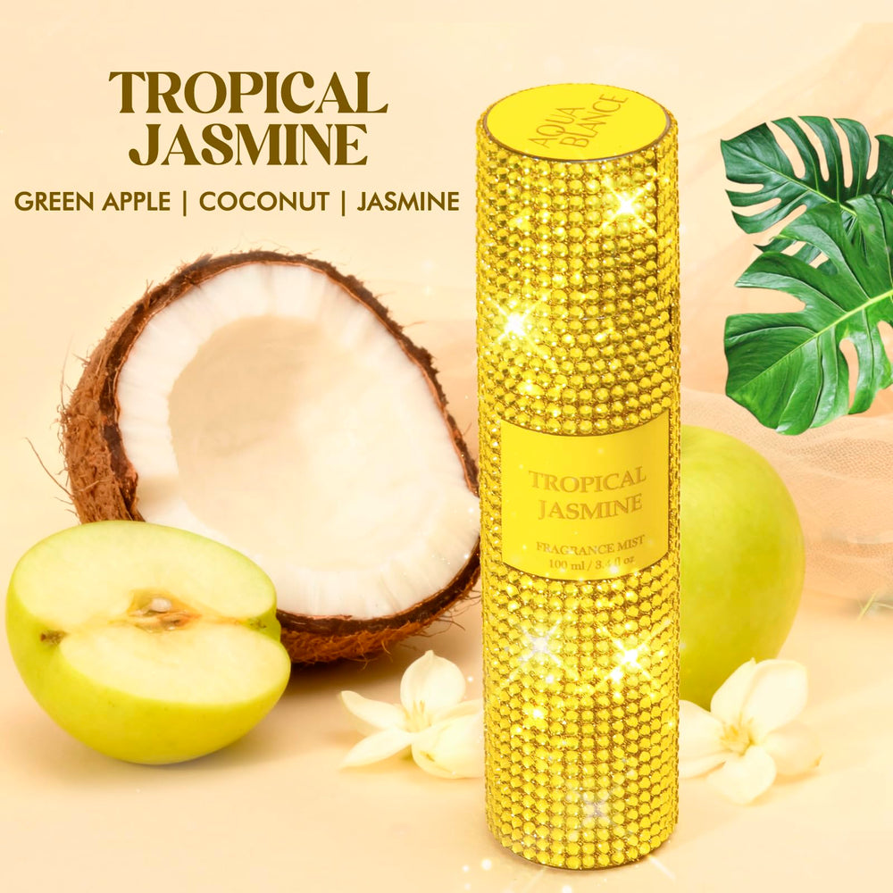 AQUA BLANCE Tropical Jasmine fragrance mist showcases tropical notes for daily wear.