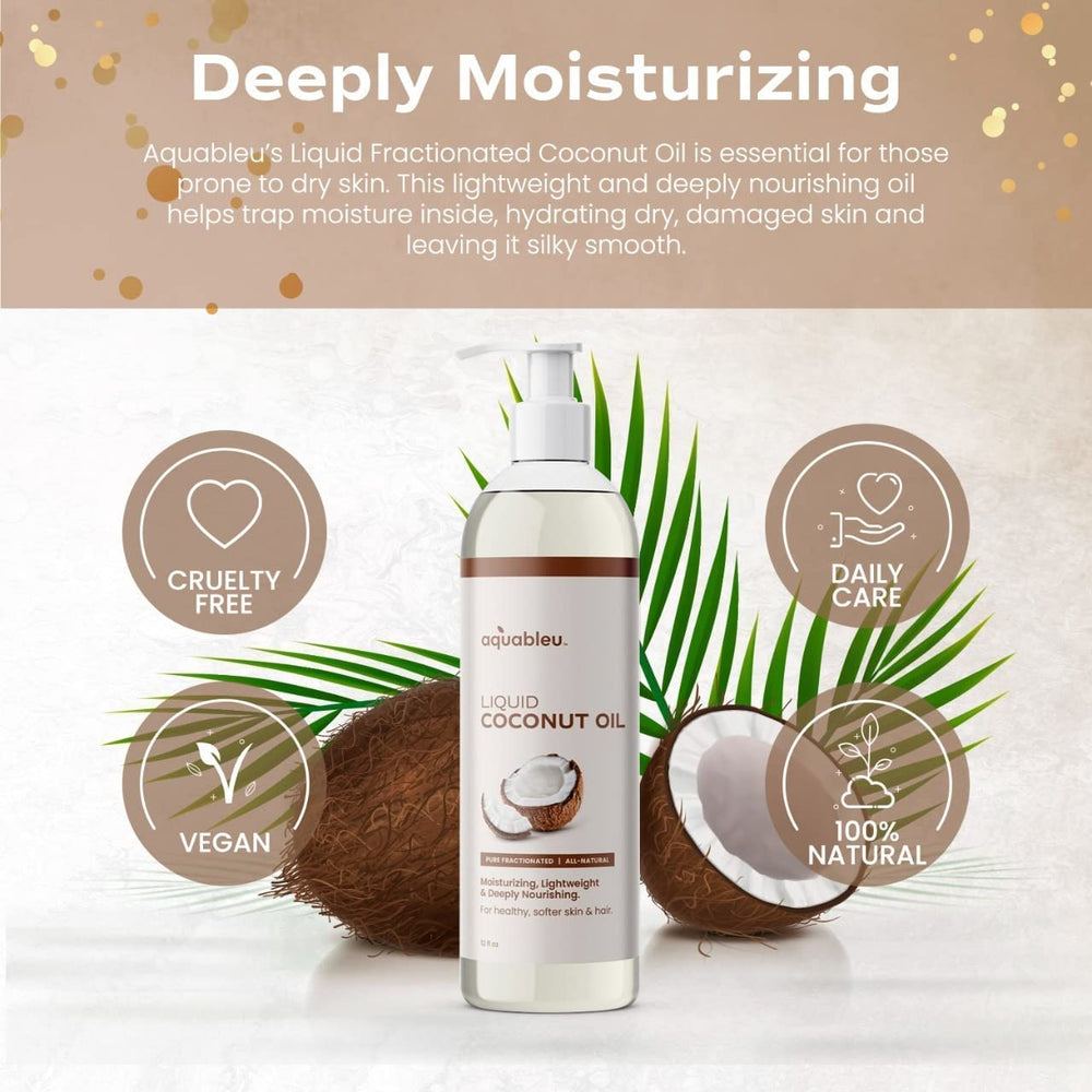 Aquableu pure coconut oil with natural ingredients for all skin types.