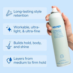 AQUAGE Finishing Spray ultra-fine mist in action