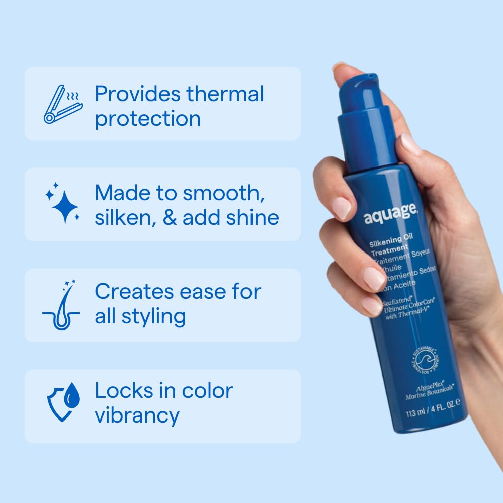 Aquage SeaExtend Silkening Oil application smooths strands with a light touch.
