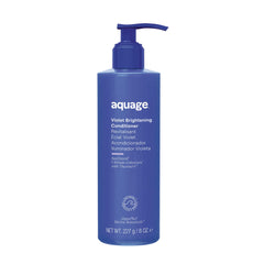 Aquage Violet Brightening Conditioner bottle displayed, emphasizes brightening for blond hair