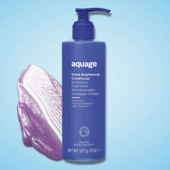 Aquage Violet Brightening Conditioner hair close-up shows silky texture and radiant shine