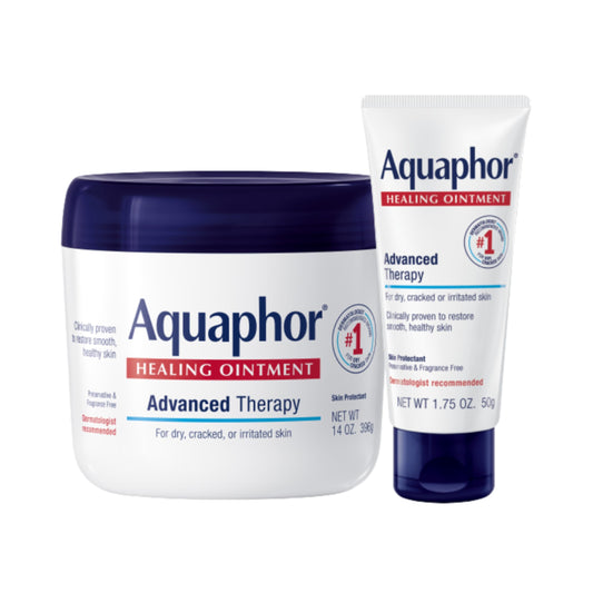 Aquaphor Healing Ointment jar closeup for moisturized, protected skin