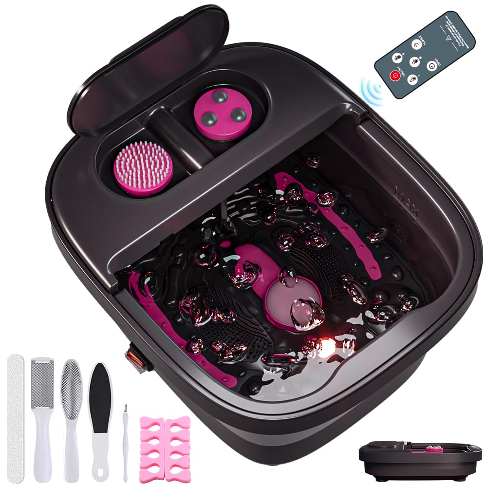 Aqvesane collapsible foot bath with remote heat and bubbles for easy at-home relaxation