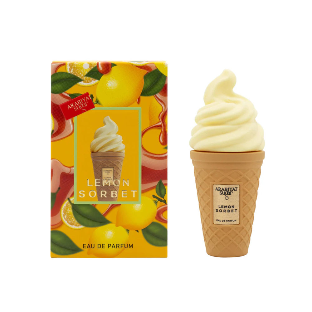 Arabiyat Sugar Lemon Sorbet EDP bottle close-up highlighting citrus top notes for daytime wear.