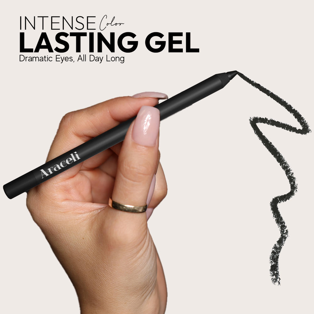 Araceli Gel Pencil Eyeliner smudge-proof formula keeps makeup intact all day.