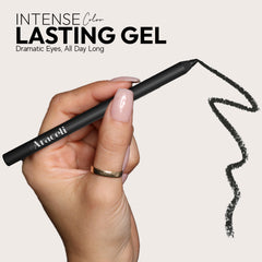 Araceli Gel Pencil Eyeliner smudge-proof formula keeps makeup intact all day.