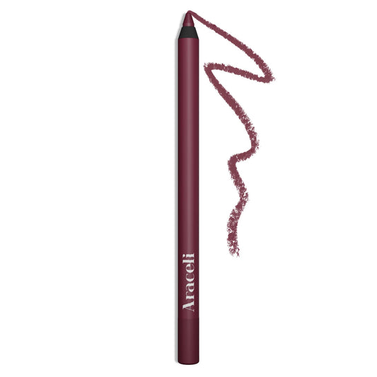 Araceli Beauty gel pencil eyeliner in wine with closed cap for precise travel-friendly use.
