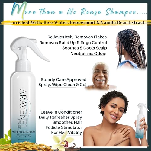 ARAVENEL Quick Clean Hair Mist spritz-on scalp removes buildup and odors.