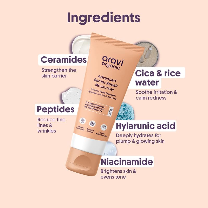 Aravi Organic Advanced Barrier Repair Moisturizer packaging on vanity for premium daily skincare