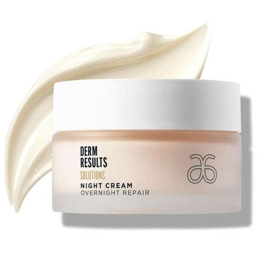 Arbonne DermResults Night Cream jar highlighting overnight hydration.